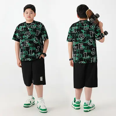 Fat Boys Green Printed T-Shirt Shorts Set Plus Size