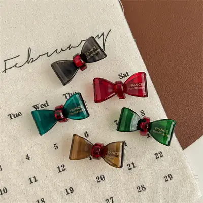 Retro Bow Hairpins Red Green Gold 8 Bangs