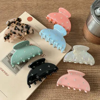 Acetate Shark Clip with Diamond & Pearl Design