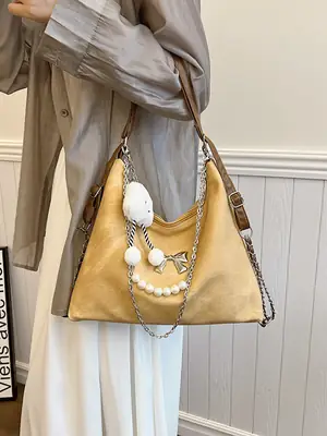 Women's Blue Chain Shoulder Tote Bag Large Capacity
