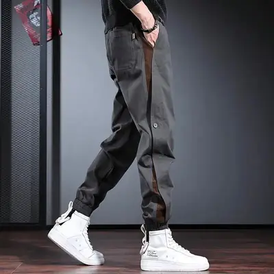 Men's Gray Toe Contrast Casual Pants Plus Size