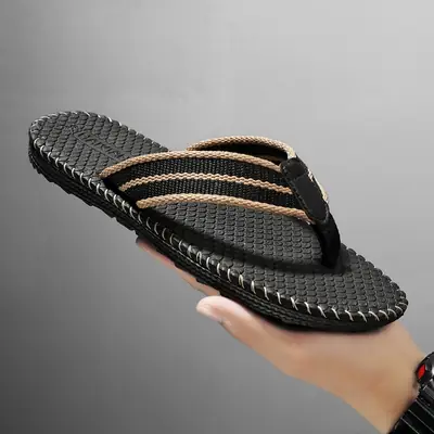 Men's Black Mesh Beach Flip Flops with Comfortable Strap