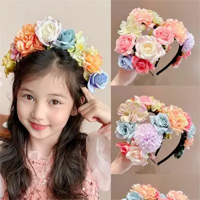 Artificial Flower Hairband for Girls Pink White Purple