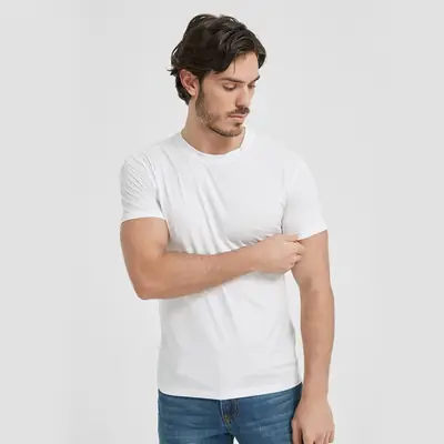 Men Black Cotton T-Shirt Short Sleeve Crew Neck