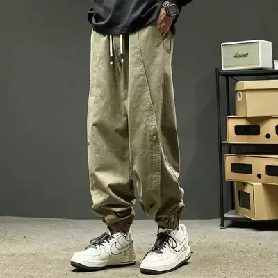 Men's Black Cotton Jogger Pants with Drawstring Waist