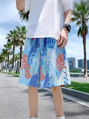 Men Summer Ice Silk Floral Shorts Loose Fit