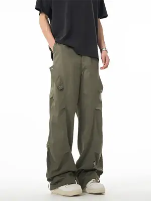 Men's Green Army Style Wrinkled Cargo Pants