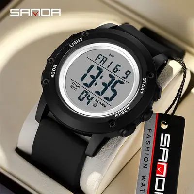 Sanda Men's Digital Sports Watch Black Green 15:37