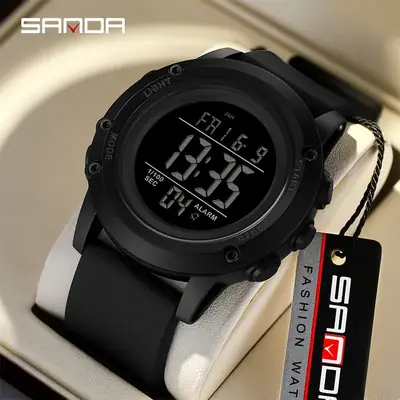 Sanda Digital Watch Black Waterproof Multi Function