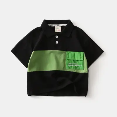 Kids Black Green Striped Polo T-Shirt 2025 Summer