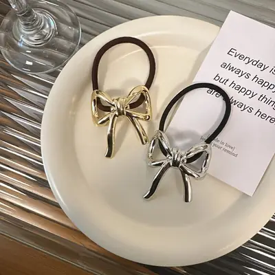Japanese Metal Bow Hair Ring Light Luxury Elegant