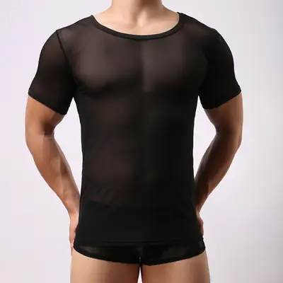 Men's White Mesh Short Sleeve Round Neck Underwear