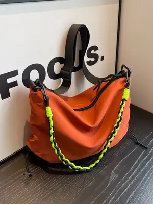 Nylon Shoulder Bag Yellow Green Zipper Closure