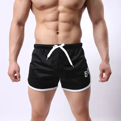 Men Red Drawstring Track Shorts Marathon Wear