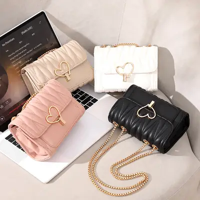 Love Lock Heart Bag Black Diamond Embroidered Crossbody