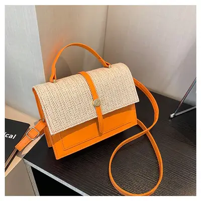 Women's White Contrast Straw Shoulder Bag Mori Niche Design