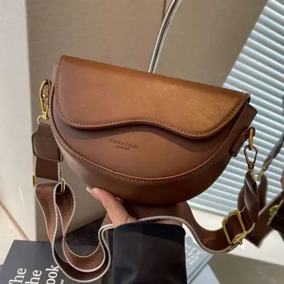 Black Leather Shoulder Crossbody Bag with Gold Hardware