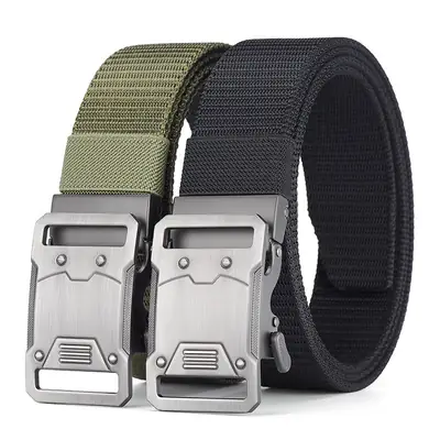 Nylon Tactical Belt Double Buckle Men's Black Gold Grey