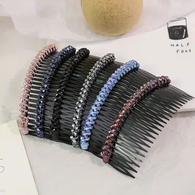 Feihan Hair Comb with Pink Rhinestones for Women