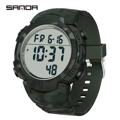Military Camo Digital Watch 24Hr Display Waterproof