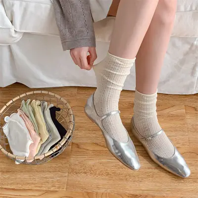 White mesh socks children's tube socks summer thin cotton mesh breathable summer hollow curling pile stockings