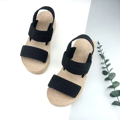 Black Hemp Rope Summer Sandals for Women