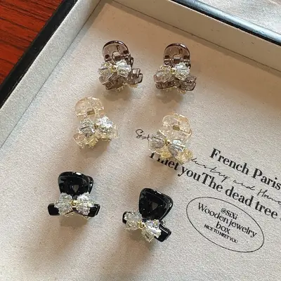 Advanced Rhinestone Bow Small Grab Clip Women's Front Bangs
