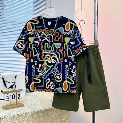 Boys Summer Outfit Set West Coast Graffiti T-Shirt Shorts