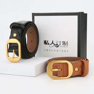 Women's Genuine Leather Belt with Gold Buckle Brown