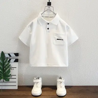 Kids White Short Sleeve T-Shirt Polo Shirt 2025