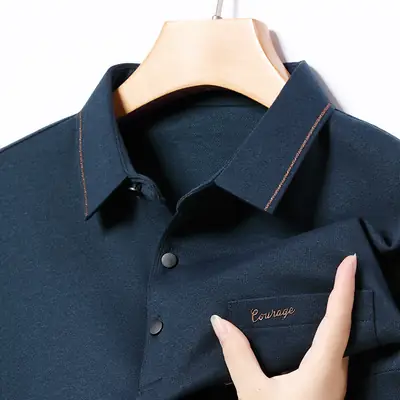 Middle-Aged Men's Black Long Sleeve Knitted T-Shirt