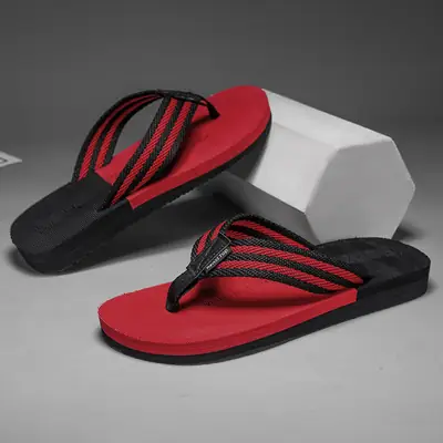 Men's Red Black Strap Sandals Clip-On Summer Wear
