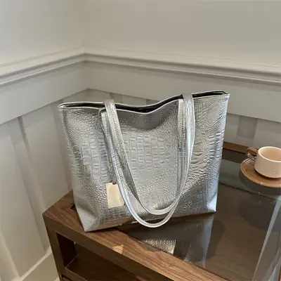 2024 New Silver PU Tote Bag for Women