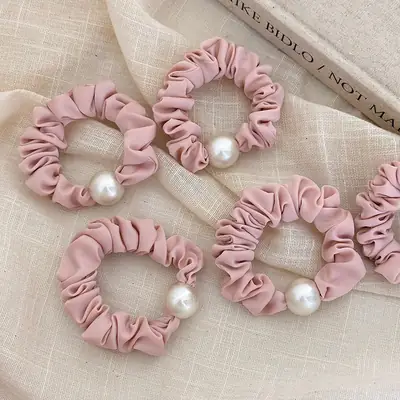 Pink Pearl Hair Scrunchie for Girls Summer
