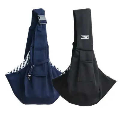 Blue Pet Crossbody Travel Bag with Checkered Strap
