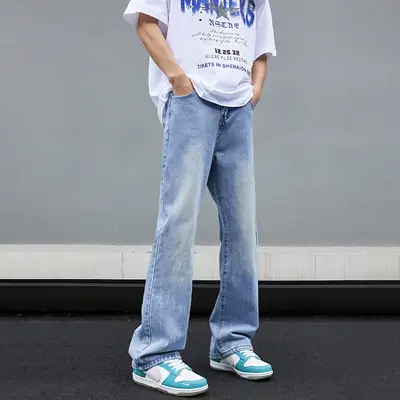 Washed Blue Micro-La Wide Leg Jeans Men