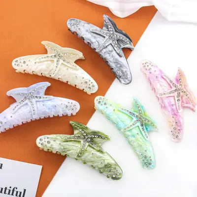 Crystalized Starfish Hairpins Multi Color Sparkle