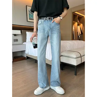 Men Light Blue Flared Denim Jeans 2026