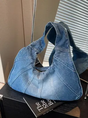 Retro Denim Patchwork Shoulder Bag Women 2026