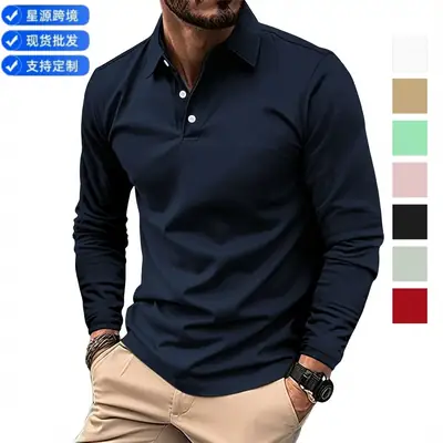 Men's Black Long Sleeve Polo Shirt 2026 Spring Autumn