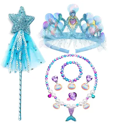 Mermaid Pearl Crown & Necklace Set for Girls