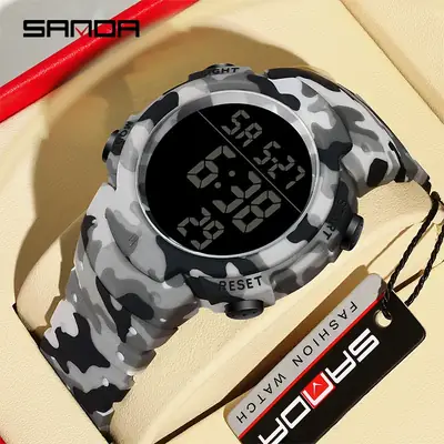 Sanda Men's Tactical Camouflage Digital Watch Waterproof Large Dial