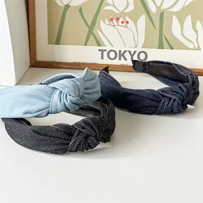 Women's Three-State Denim Knot Hair Hoop Wide High Cranial Top