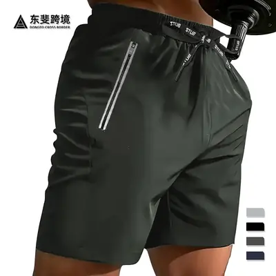 Men Grey Five Point Zip Shorts Summer Wear