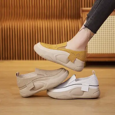 Vintage Women's Slip-On Sandals Yellow White 2024