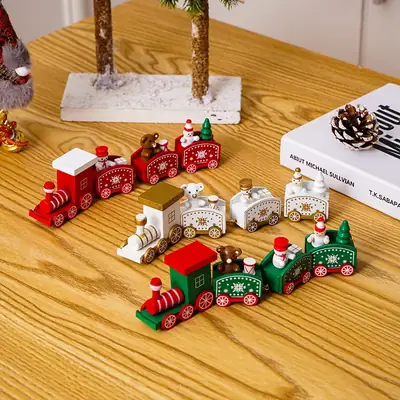 Christmas Wooden Train Set for Kids Window Decor