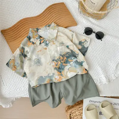Children's Clothing Short-sleeved T-shirt Summer suit Boys' Styline Fashionable Two-piece New Children's Clothes Baby Children