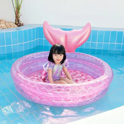 Inflatable Mermaid Pool Home Kidsren's Baby Pink Round Swimming Pool Floating Air Cushion Bathtub Ocean Ball