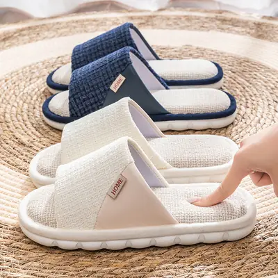 Linen Slippers Women's Summer Outfit Indoor Home Household Non-slip Soft Bottom Home Four Seasons Cotton and Linen Cloth Slippers for Men