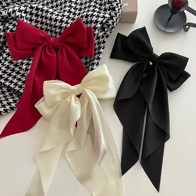 White Silk Bow Hairpin Ribbon Clip for Women